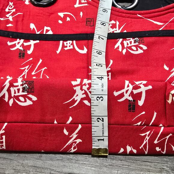 Red & White Japanese Symbol Multi Use Quilted Fabric Large Open Hand Bag Purse - Picture 6 of 7